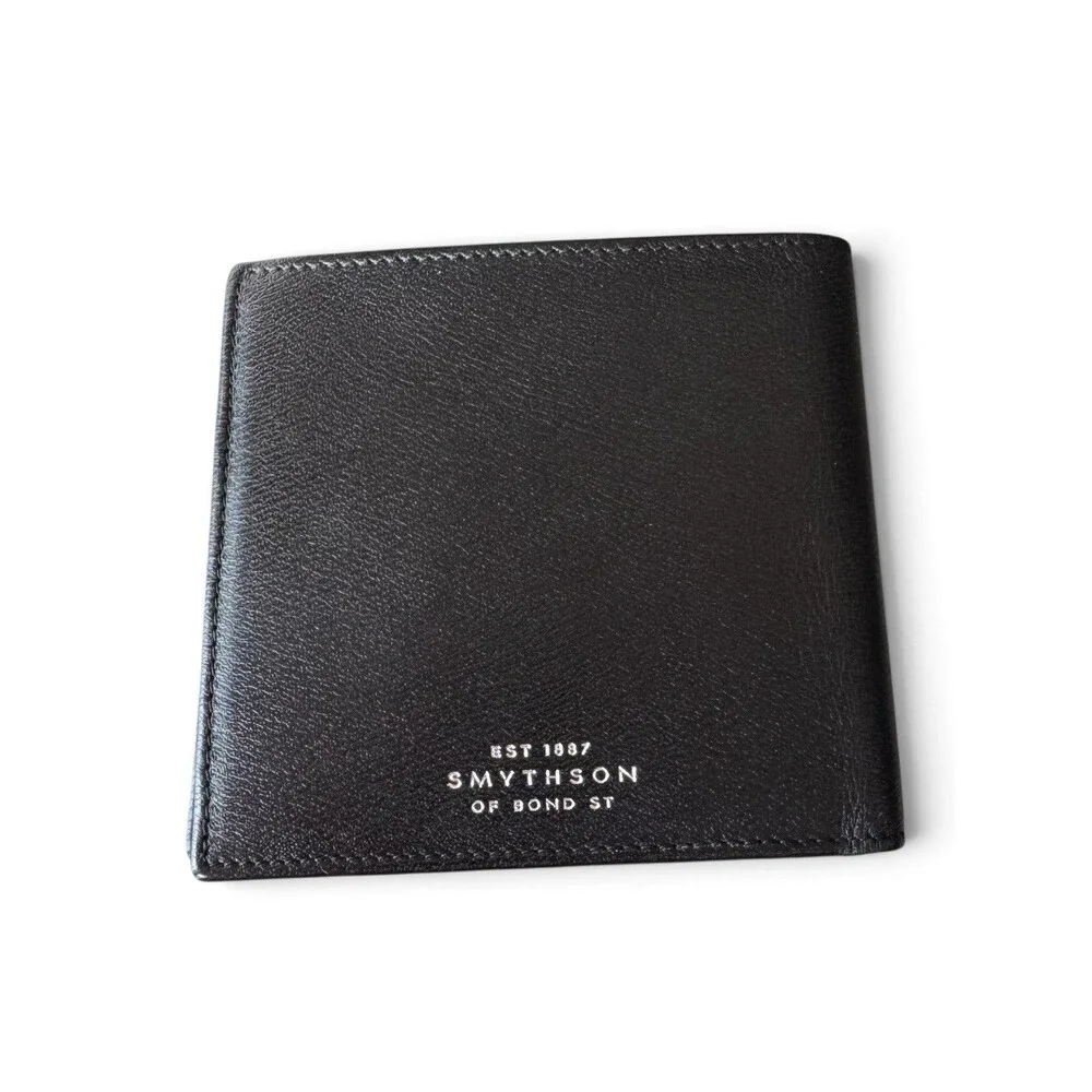 Smythson Of Bond Street Black Leather Bi-Fold Wallet Excellent!